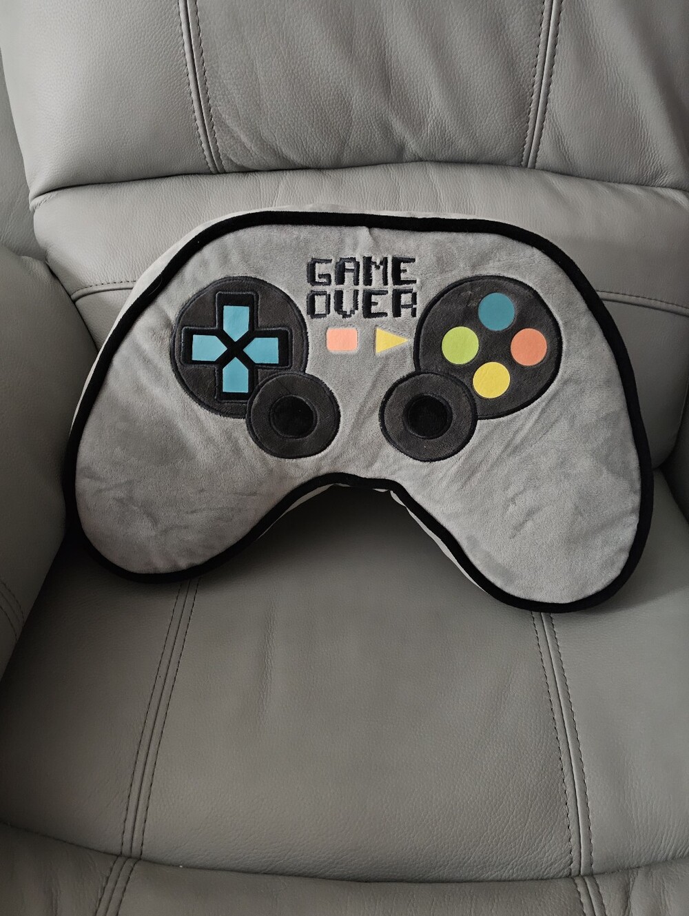 Your Zone "Game Over" Video Game Controller Plush Decorative Pillow Grey Euc